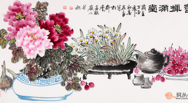 雅致的客厅装饰画 晋葆良国画牡丹图《春晖满堂》