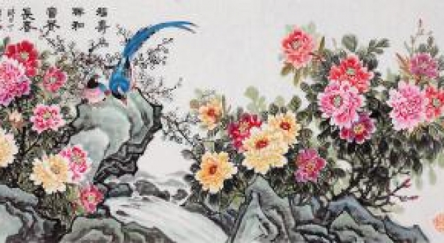 墙面装饰挂画最适合挂什么,名家石开花鸟国画点缀寓意佳