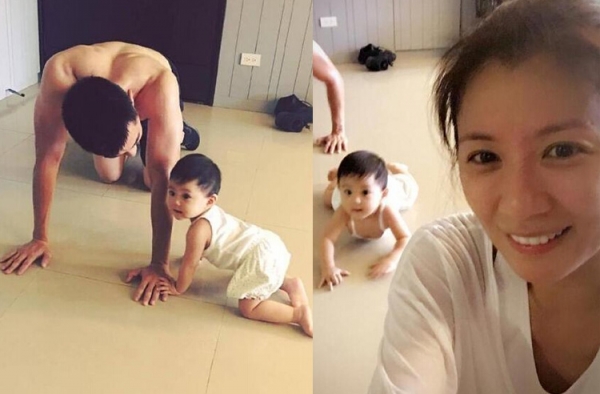 小咘咘陪爸爸妈妈健身 一个卖肉一个卖萌网友羡慕