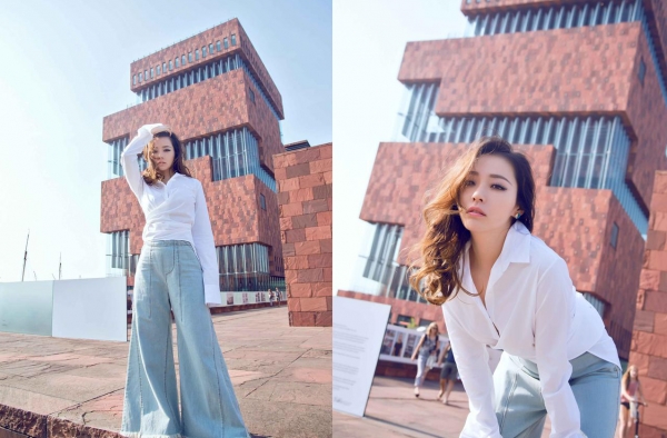 张靓颖微博晒街拍大长腿美照 声称：“一不小心又长个儿了！”