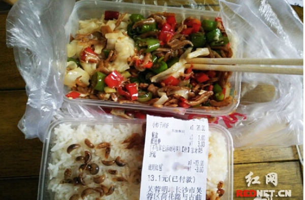 恶心！网上订餐一份河虾竟吃出38条水虫 商家退款