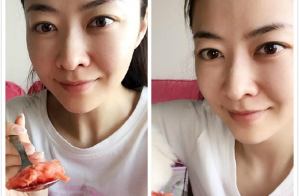 熊黛林吃西瓜晒素颜美照 馋死旁边的狗狗了