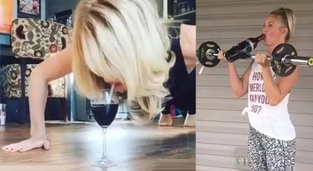 666！美女边喝酒边健身 这喝酒的架势厉害了