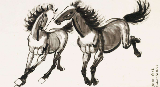 国画大师徐悲鸿作品《群马》 美术之大道在追索自然