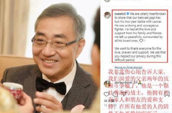 甄子丹岳父因癌症病逝，曾被称“钻石之王”，妻子汪诗诗悲痛发文
