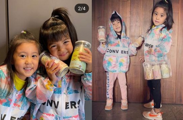 贾静雯拍戏思念老公孩子，晒咘咘波妞搞怪萌照，姐妹颜值差距明显