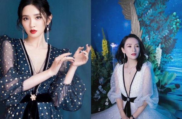 唐艺昕章子怡隔空撞衫同款波点纱裙，演绎性感与端庄，颜值超在线