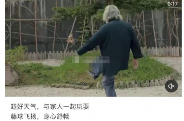 69岁张纪中携两子玩耍，陪儿子踢球体力不支，爸爸不好当啊