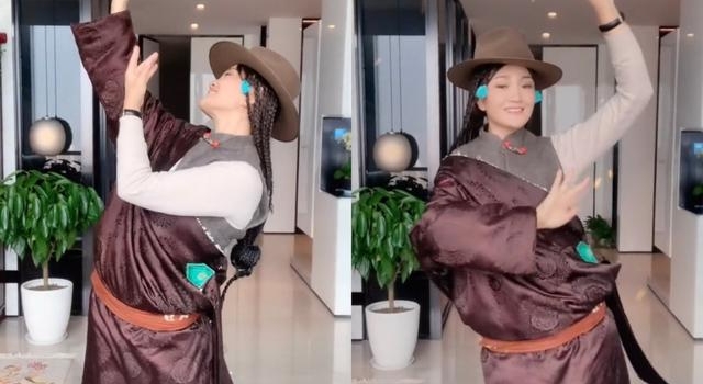 降央卓玛穿袍子很朴素，身后豪宅抢眼！怀三胎时挺9月孕肚唱高音