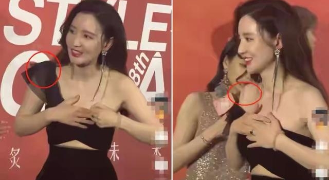 演员张萌走红毯肩带意外崩开！保持淡定继续拍摄险些走光